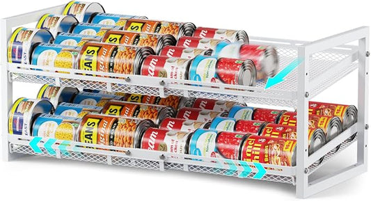 Pantry Can Organizer - Expandable Width, Holds 48 Cans, White | First-In First-Out Flow, Adjustable Width for Soda, Soup and Food Cans, For Pantry Shelf Storage and Easy Restocking by iSPECLE