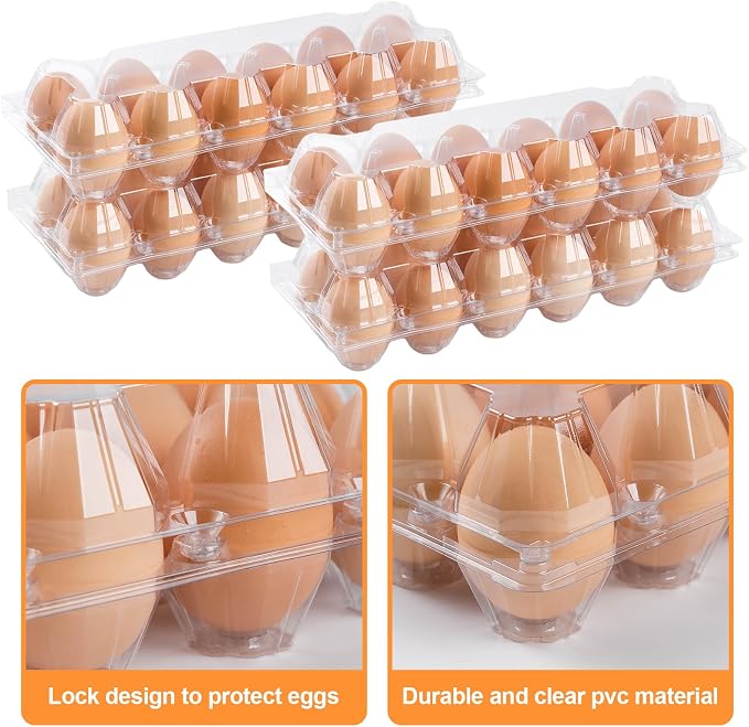 40 Pack Egg Cartons Cheap Bulk,Plastic Egg Carton 2x6 Grids | 12 Count Clear Egg Cartons, Reusable Egg Holder Egg Trays for Family, Chicken Farm, Markets Display - Medium Egg Container - Image 3