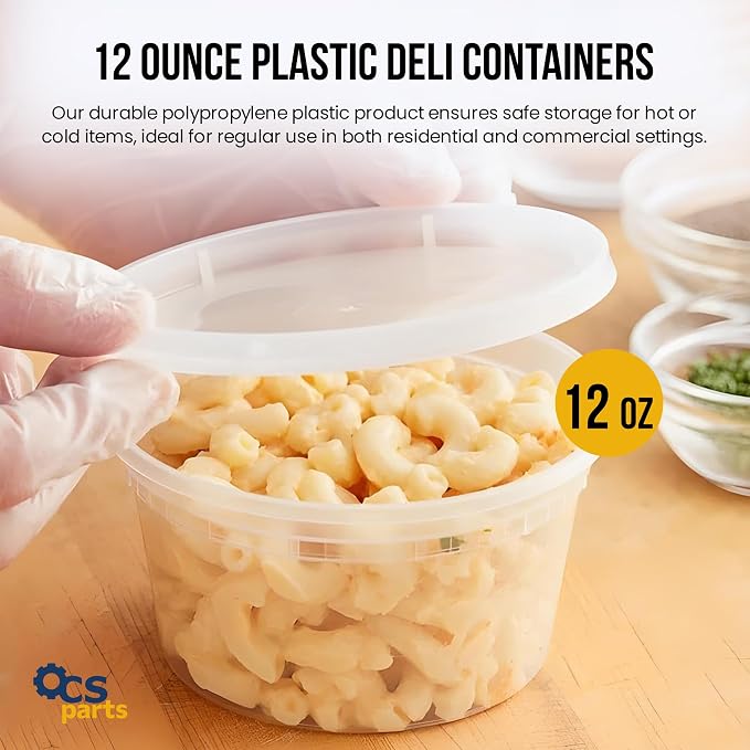 OCS Parts 48-Pack Round Plastic Deli Containers with Lids | Stackable, Microwavable, Freezer and Dishwasher Safe BPA Free Food Prep and Storage Containers (12 Ounce) - Image 6