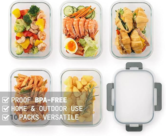 Cuiselect 10 Pack 22 Oz Glass Meal Prep Containers with Lids, Reusable Glass Food Storage Containers with Lids, Microwave, Oven, Freezer and Dishwasher Safe (Gray) - Image 3