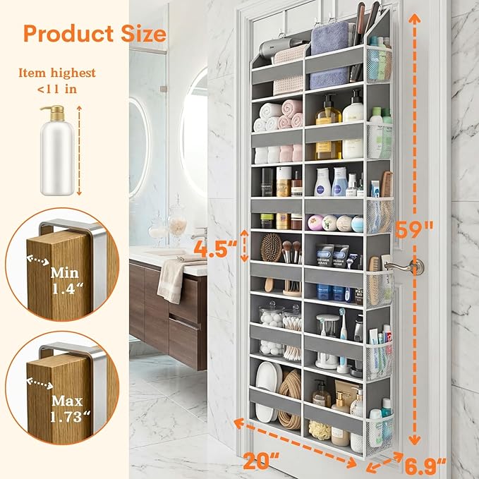 Over the Door Organizer 6 Tiers, Extra Large Behind Door Storage of 12 Compartments, 80 lbs Weight Capacity Hanging Storage Organizer with Clear Window Kids Toys, Shoes, Diapers, Room storage - Image 4