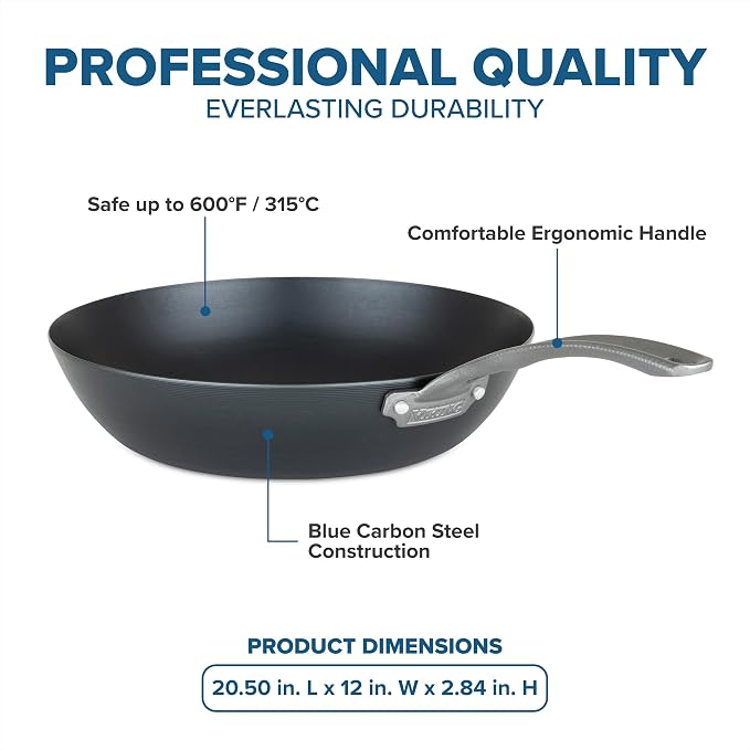Viking Blue Carbon Steel Chef Pan, 12 Inch Wok and Saute Pan, Oven Safe, Induction Ready - Image 4
