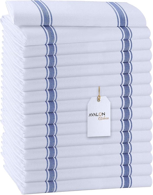 Dish Towels 15 Pack Blue Stripe 100% Cotton Kitchen Towel 15x25 Inch Tea Towels, Dish Cloths for Washing Dishes, Kitchen Rags for Drying Dishes by Avalon+Kitchen