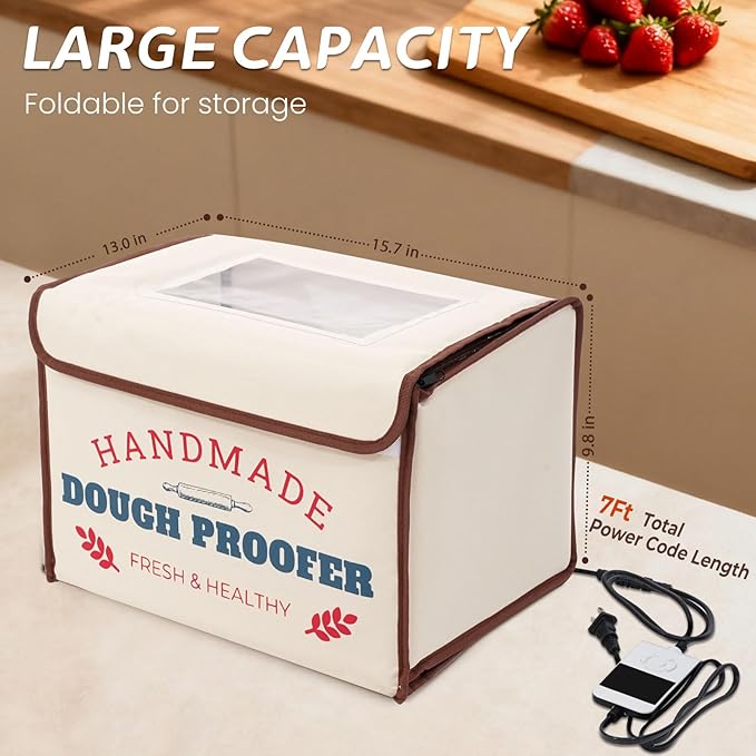 Bread Proofing Box with Heater 50-130°F 3-Sided Heat 24H Timer | Foldable heated fermentation box maintains 50-130°F with 3-sided heat for sourdough starter, pizza dough, yogurt and more - Image 5