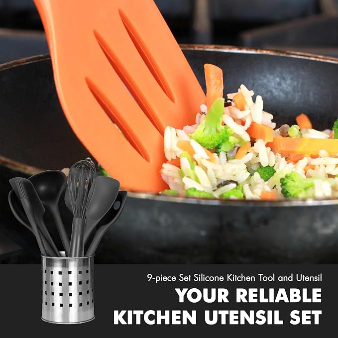 Chef Craft - Premium Silicone Kitchen Tools and Utensils Set, Non-Scratch, Withstands Temperatures up to 450°F, BPA-Free, 9 Piece Cooking Utensils Set, Black - Image 5