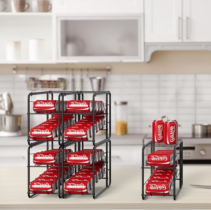 MOOACE 4 Pack Can Organizer for Pantry, Stackable Soda Can Dispenser Rack, Pantry Organizer Canned Food Storage Holder for Kitchen Refrigerator Cabinet, Black - Image 2