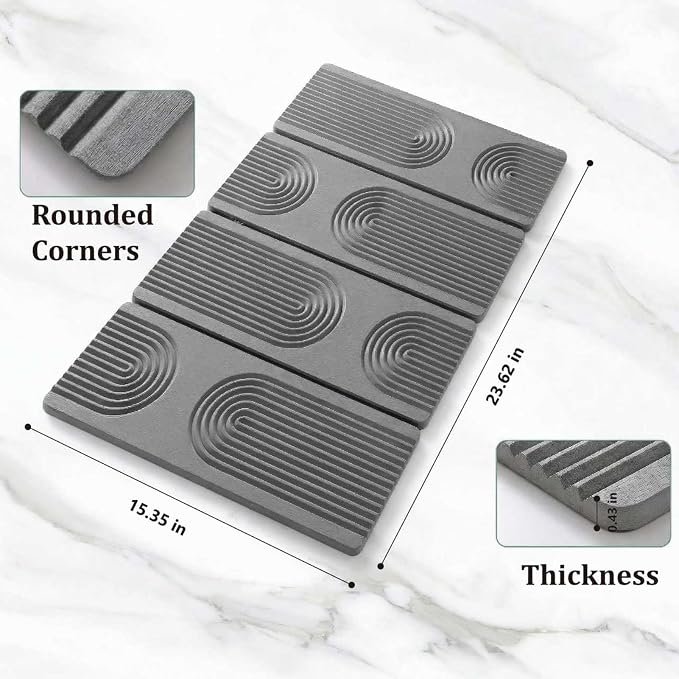 Stone Drying Mat for Kitchen Counter,Foldable(Gray (4-fold), 24" × 16") | Large Quick-Dry Diatomaceous Earth Dish Drying Mat with PU Non-Slip Base,for Bottles Cups Dishes - Image 3