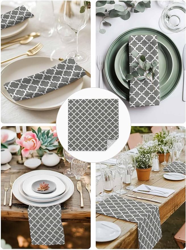 Cloth Napkins Set of 4-20x20 Inches, Gray Morocco Washable Reusable Table Napkins, Vintage Minimalist Boho Ethnic Pattern Soft & Absortbent Dining Napkin for Party Wedding Hotel Restaurant - Image 4