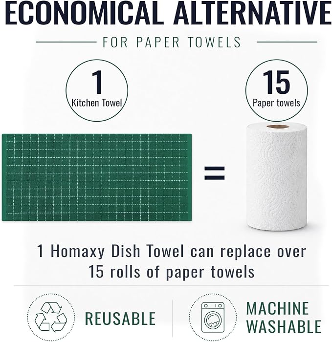 Kitinjoy 100% Cotton Terry Kitchen Towels, 13”x 28”, 8-Pack, Dark Green | Checkered Designed, Ultra Soft Absorbent Quick Drying Dish Towels - Image 8