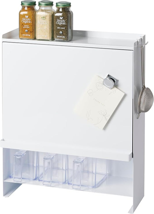 YAMAZAKI Home Spice Rack, Large Multi-Tier with Door Metal Shelves, White | Large kitchen seasoning and condiments spice rack features a concealable design with a door. A smart fit for modern homes. by Unknown