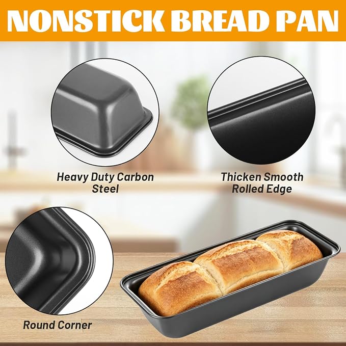 8 PCS 13" x 5" Carbon Steel Long Bread Loaf Pans for Baking Bread Black Extra Large Bread Pans for Homemade Bread Nonstick Bread Tins for Baking Rectangle Cake Pan for Oven Baking - Image 3
