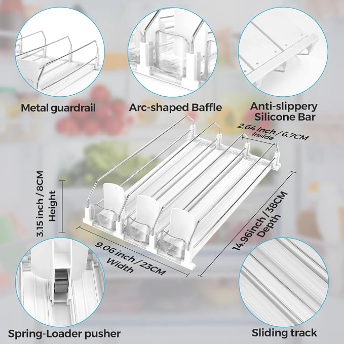 Automatic Soda Can Organizer Refrigerator Can Dispenser for Beer Soda Seltzer already Assembled Drink Pop Can Holder Self-Pushing Drink Organizer for Fridge Storage 15 cans of 11.15oz 12oz 16oz 16.9oz - Image 6
