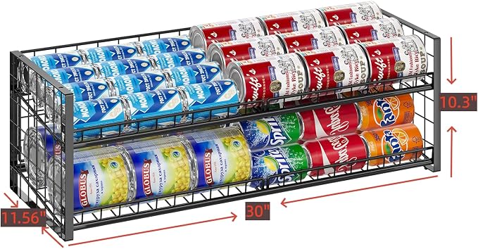 Sbanmao Extra-Long 2-Tier Stackable Can Organizer for Pantry | Sturdy Can Holder for Canned Food Storage, Holds Up to 64 Cans for Kitchen Cabinet & Pantry Organization, Black - Image 2