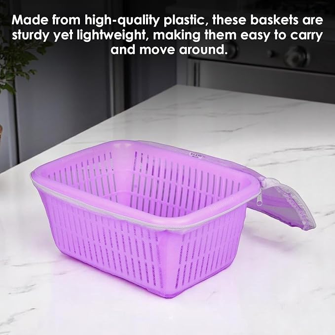 Go Hooked Multipurpose Plastic Storage/Gift Basket With Net Cover | Stylish Basket With Zip Net Cover Pack Of 1 (Purple). - Image 2