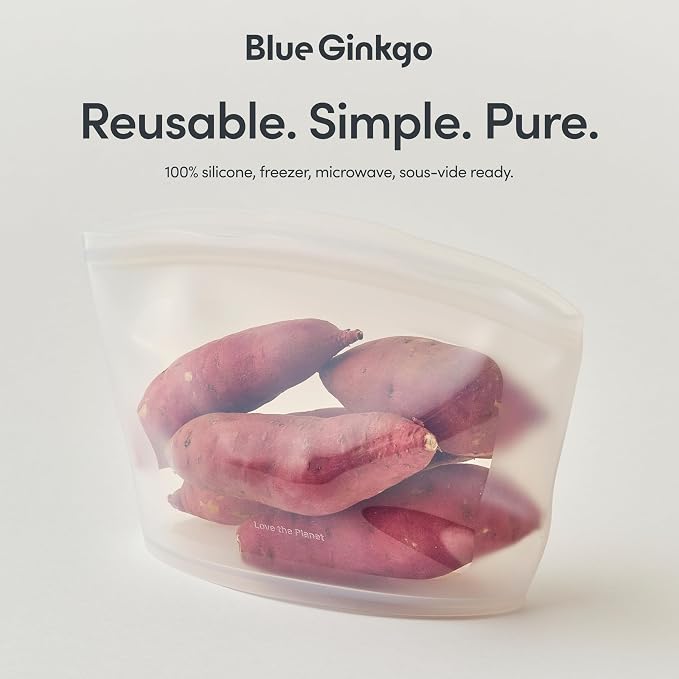 Blue Ginkgo Silicone Food Storage Bags, 3-Pack, Reusable, Made in Korea | Leakproof. Stand Up. Freezer and Dishwasher Safe. (Clear) - Image 6