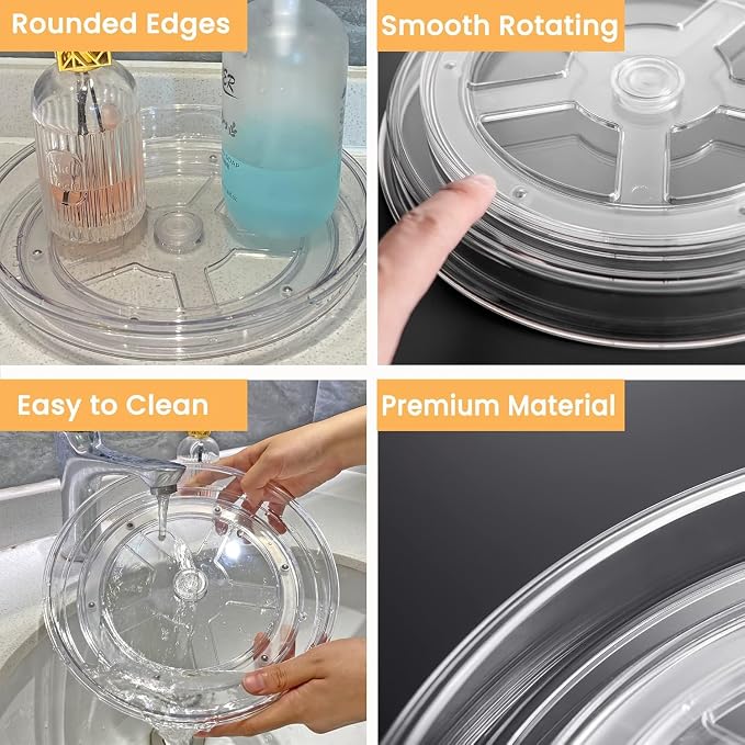 4 Pack Turntable Organizer Non-Skid, Large 13" Cabinet Lazy Susan Clear Turntable Organizer for Pantry Lazy Susan Organizer, Storage Containers for Kitchen, Countertop - Image 5