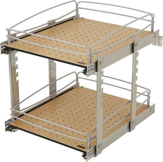 Rev-A-Shelf 2 Tier Pull Out Kitchen Cabinet Storage Organizer with Solid Bottom & Undermount Soft-Close Full Extension Slides, 54BK-18SC-2-1 by Rev-A-Shelf