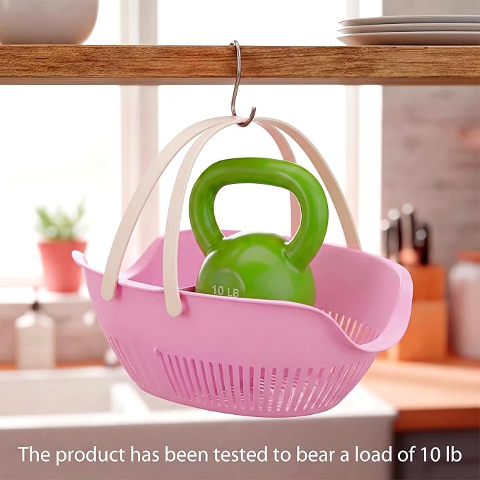 Nuogo 3 Pcs Garden Harvest Basket Removable Partitions with Tool Caddy for Collecting Carrying and Cleaning Harvesting Basket Doubles Colander for Vegetables and Fruits Garden Accessories (Pink) - Image 3