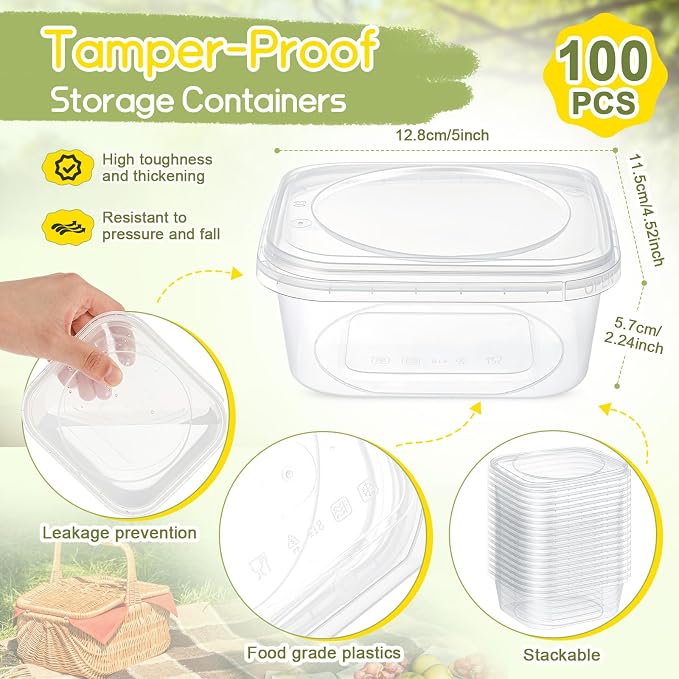100 Pack 16 oz Deli Containers with Lids, Tamper Proof Leak Resistant Clear Plastic Food Storage Containers, Airtight Meal Prep Container for Soup Salad Tiramisu, Microwave & Dishwasher Safe - Image 2