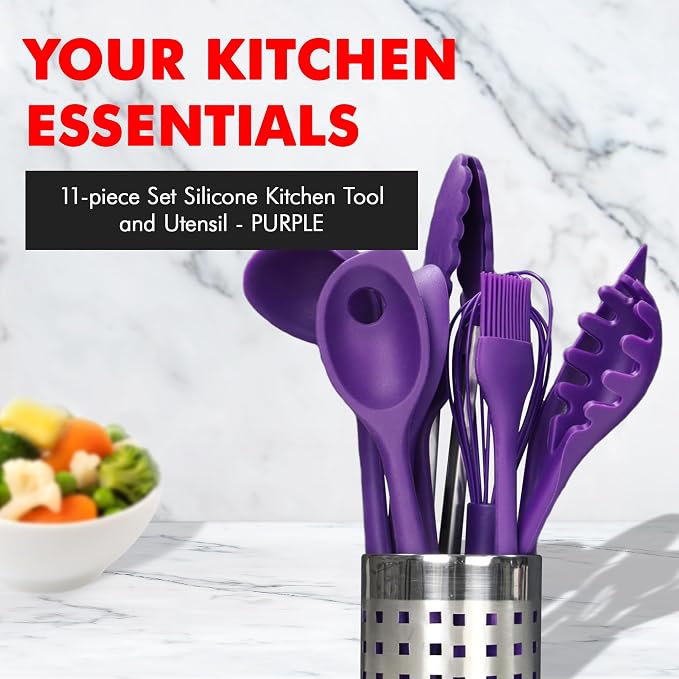 Chef Craft Premium Silicone Kitchen Tool and Utensil Set, 11 Piece, Purple - Image 2