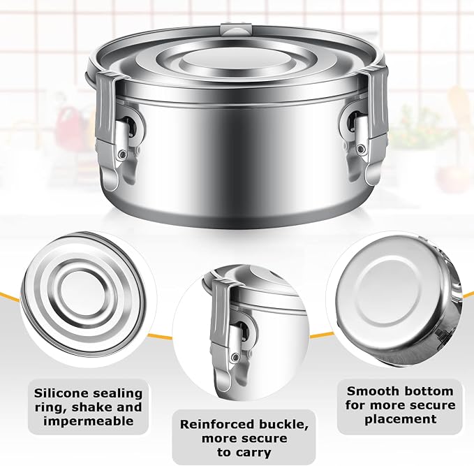 Zopeal 6- Piece Stainless Steel Food Storage Containers with Lids Leakproof Metal Lunch Boxes Stackable Reusable Canisters for Camping Trips Picnic Snacks Salad Soups, 3 Sizes(22oz, 34oz, 54oz) - Image 3
