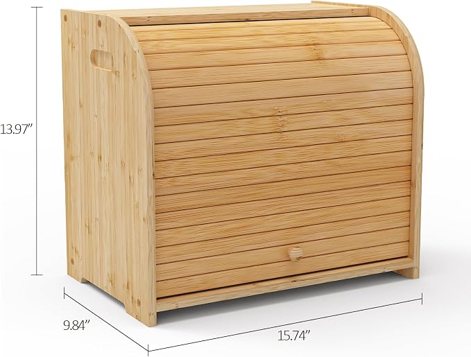 Bamboo Bread Box Roll Top for Kitchen Countertop Breadbox Storage | Roll Top Bread Box with Sliding Lid,Large Double Layer with Adjustable Middle Shelf - Image 8