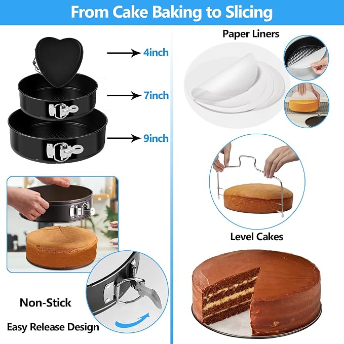 Makmeng 722pcs Cake Decorating Kit - Baking Supplies with Springform Pans, Cake Rotating Turntable, Icing Piping Bags and frosting Tips Set - Cake Decorating Tools for Beginners - Image 2