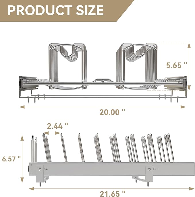 Slide Out Pot Lid Organizer Under Cabinet, Wire Dividers Kitchen Pull Out Pot Lid Storage Rack Holder, Full-Extension Rail 21" W*22" D - Image 2