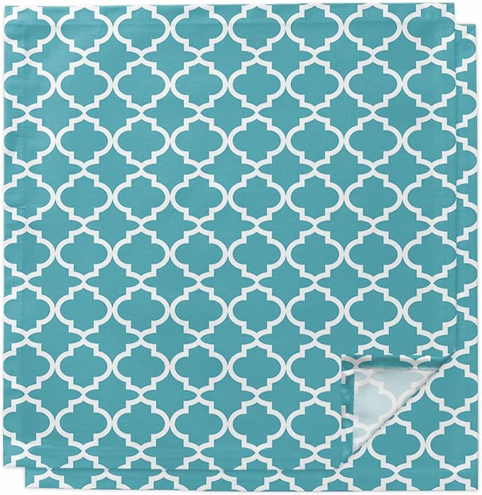 Cloth Napkins Set of 2-20x20 Inches, Turquoise Morocco Washable Reusable Table Napkins, Boho Ethnic Traditional Geometric Soft & Absortbent Dining Napkin for Party Wedding Hotel Restaurant by Unknown