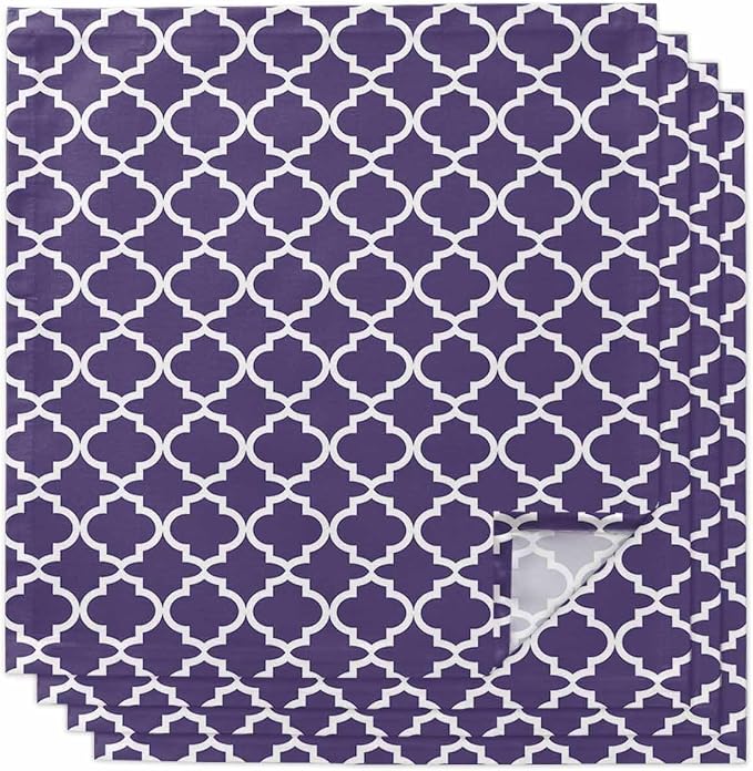 Cloth Napkins Set of 4-20x20 Inches, Purple Moroccon Washable Reusable Table Napkins, Country Chic Ethnic Minimalist Motifs Soft & Absortbent Dining Napkin for Party Wedding Hotel Restaurant by Unknown