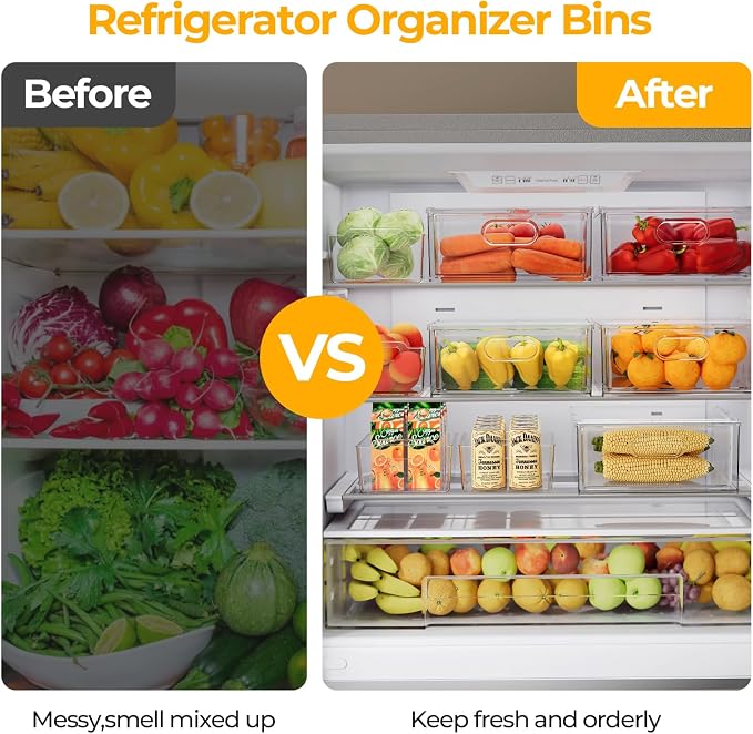 Refrigerator Organizer Bins with Pull-out Drawer 6 Pack Stackable Clear Fridge Drawer Organizer Fruit Vegetable Storage Containers for Kitchen Pantry Organization (2 Large+4 Medium) - Image 5