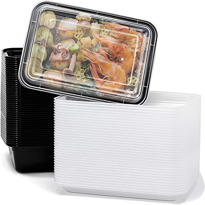 150 Pack Stackable Meal Prep Bowl Containers, 28oz Thick Food Storage Containers with Lids, Reusable Plastic,Disposable Bento Box,Stackable,Microwave/Freezer/Dishwasher Safe by Unknown