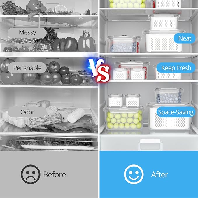 damynuo 10Pack Fruit Storage Containers for Fridge - Berry Containers with Vent and Handle Lids, Fruit Containers for Fridge with Colander, lettuce keeper for Refrigerator Organizers and Storage - Image 6