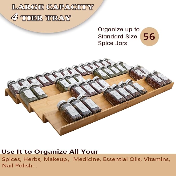 Bamboo Spice Rack Drawer Organizer - 8-Piece Set - 13" Wide Per Piece - Combine Into 26" Wide Rack - Image 2