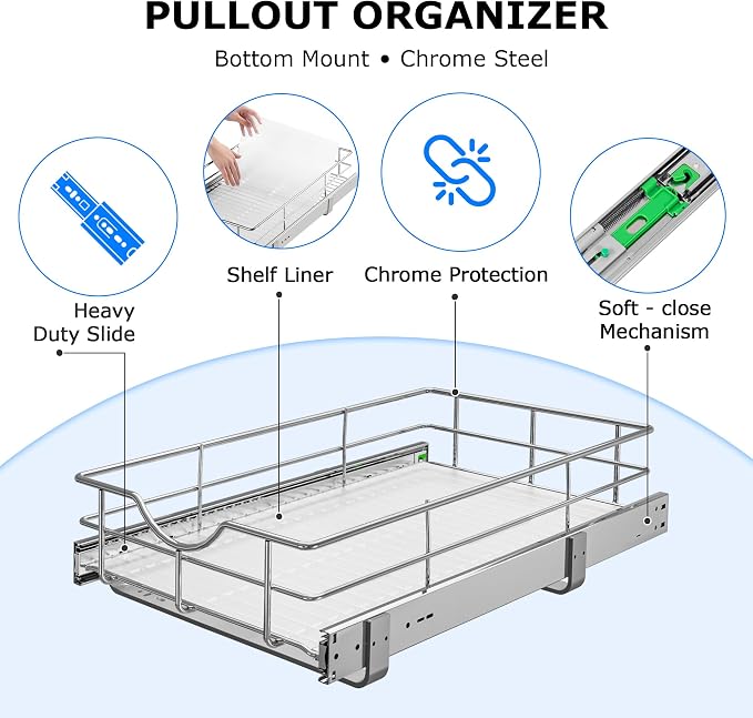 WelFurGeer Soft Close Slide Out Cabinet Shelf, 17" W x 22" D Pull Out Drawers for Kitchen Cabinets, Kitchen Shelf Organizer, Cupboard Organizers and Storage, Under Cabinet Pull Out Shelves - Image 5