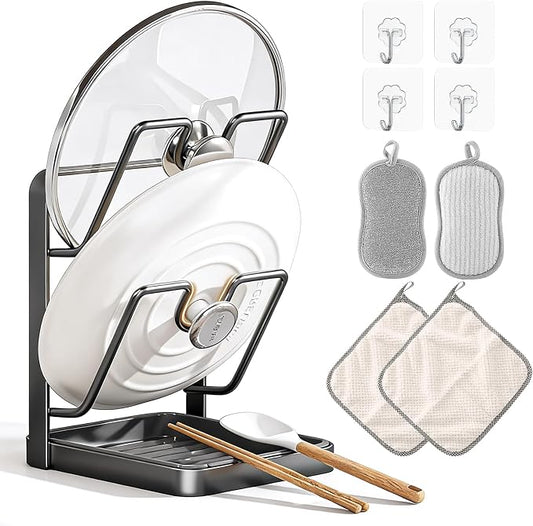 Kitchen Pot Lid Storage Rack, Multifunctional Pot Lid Organizer Rack, Lid Holder While Cooking, Lid And Spoon Rest, Thickened Carbon Steel Material (style2) by Xingoaup