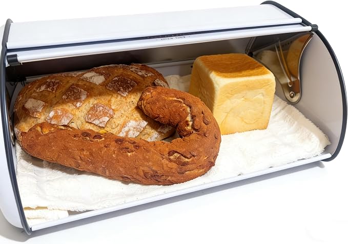 Large Metal Bread Box for Kitchen Countertop, White Roll Top Bin | Large stainless steel bread box with a smooth roll-top lid stores loaves, bagels and pastries, keeping countertop organized - Image 5