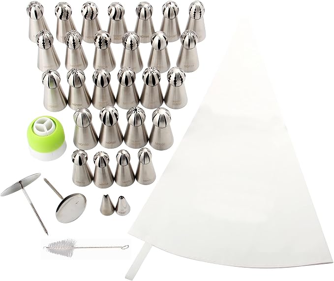 27 Pcs Stainless Steel Seamless Russian Flower Ball Piping Tips Set | Big&Small Twist Ball Piping Tips, Stainless Steel Cupcakes Icing Nozzles For Pastry Cupcakes Cakes Cookies Decorating - Image 2