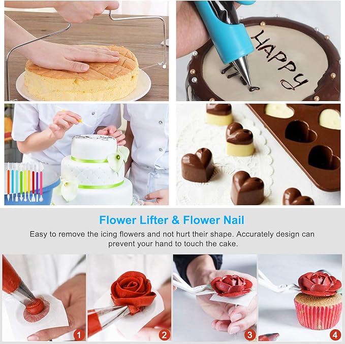 Cake Decorating Supplies, 493 PCS Cake Decorating Kit Cake Pans | 3 Packs Springform Cake Pans, Cake Rotating Turntable,48 Piping Icing Tips,7 Russian Nozzles, Baking Supplies, Multicolor - Image 4