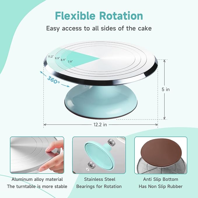 Cake Decorating Kit, 138pcs Cake Decorating Supply with 12 Inch Aluminium Cake Turntable, 64 Numbered Icing Piping Tips, 2 Spatulas, 3 Icing Comb Scraper and Leveller, Piping Bags,cake decorating tool - Image 2