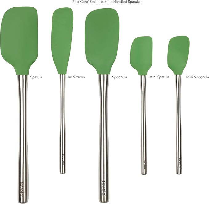 Tovolo Stainless Steel Handled Silicone Spatula Set of 5 Pesto Green, Dishwasher Safe Kitchen Spatula Set for Cooking Baking, Non Toxic BPA Free Silicone Spatula set with Metal Steel Handle - Image 3