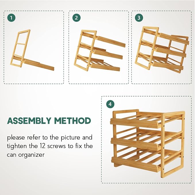 Bamboo Can Organizer for Pantry, 3 Tier Stackable Can Storage | Rolling Can Organizer Pantry with Label Sticker and Marker Pen, Can Holders for Cabinet and Can Rack Organizer - Image 6