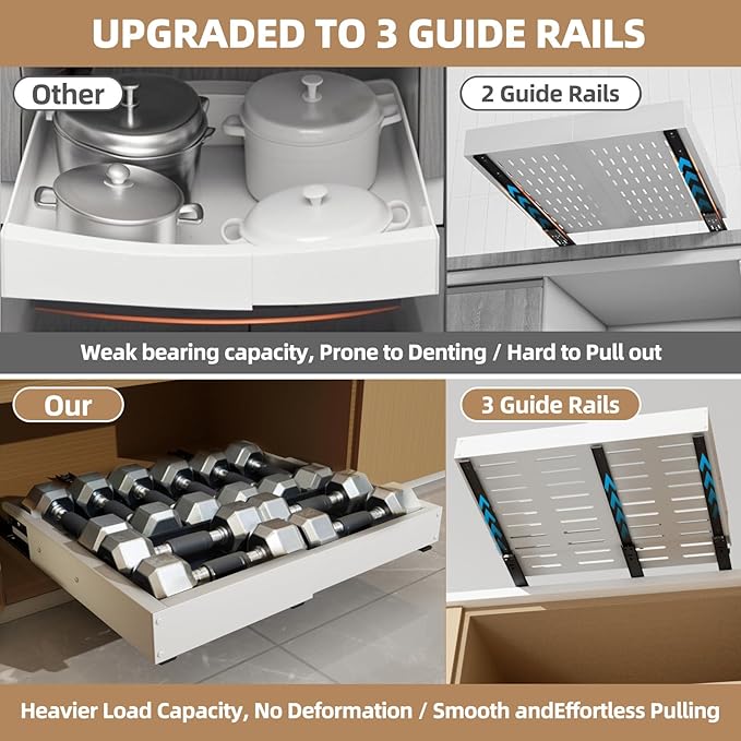 2 Pack Expandable Pull Out Cabinet Organizer, Width (12"-19" ) & Depth (16.5"-22")No Drill Adjustable Cabinet Pull Out Shelves for Kitchen,Pantry, Adhesive Roll Out Shelves for Kitchen Cabinets-White - Image 4