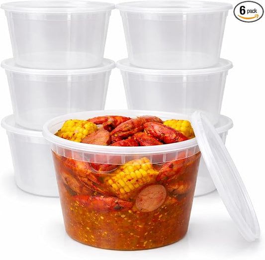 64 oz [6-Pack] BPA Free Microwavable Plastic Deli Containers with Lids | Leak-resistant, stackable and freezer-safe design keeps soups, leftovers and large portions fresh by Lifeiscolorfulgood