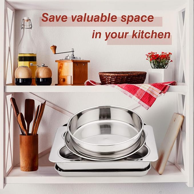 Toaster Oven Bakeware Set, E-far 6-Piece Stainless Steel Small Baking Pan Set, Include Cake Brownie Pan/Cookie Sheet with Rack/Muffin Tin/Pizza Pan, Non-Toxic & Healthy, Easy Clean & Dishwasher Safe - Image 6