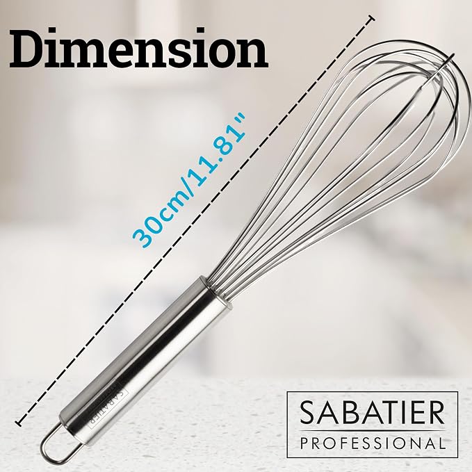 Professional Stainless Steel French Hand Whisk - Heavy Duty, Dishwasher Safe, Durable Balloon Whisk for Baking, Frothing, & Mixing - Easy to Clean, Great for Chefs & Home Cooks, Stainless Steel, 30cm - Image 5