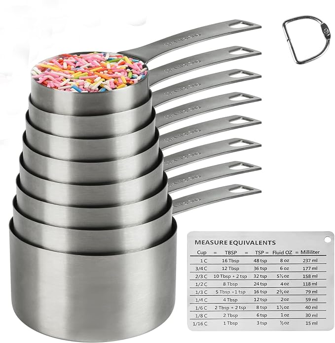 Measuring Cups Set, 18/8 Stainless Steel Measuring Cups for Dry & Liquid, Metal Measure Cups With Bonus Magnetic Conversion Chart for Kitchen & Baking by Hotsyang