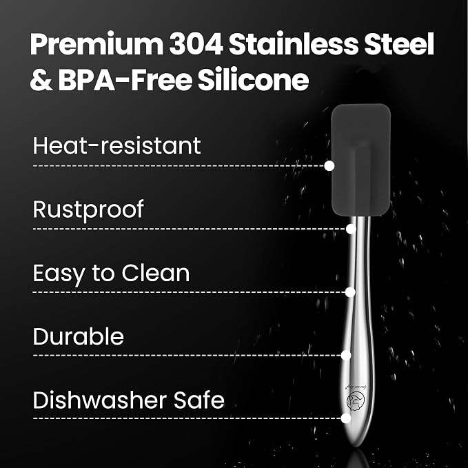 Gourmet Easy 5pcs Silicone Spatula Set with Stainless Steel Handles - Black | Heat-Resistant Silicone Protects Nonstick Cookware, Ergonomic Handles Offer Firm Control, Dishwasher Safe, 5-Year Warranty - Image 5