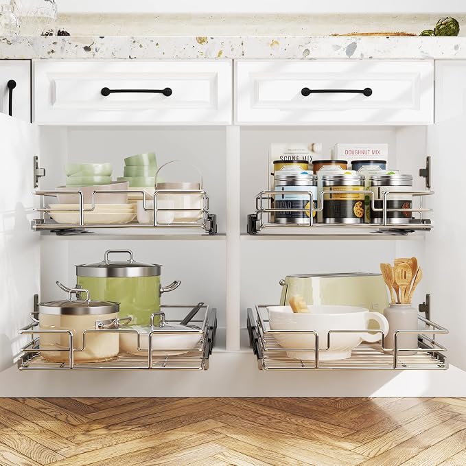 LOVMOR Pull Out Cabinet Organizer 9" W x 21½" D, Kitchen Cabinet Pull Out Shelves Slide Out Storage - Image 7