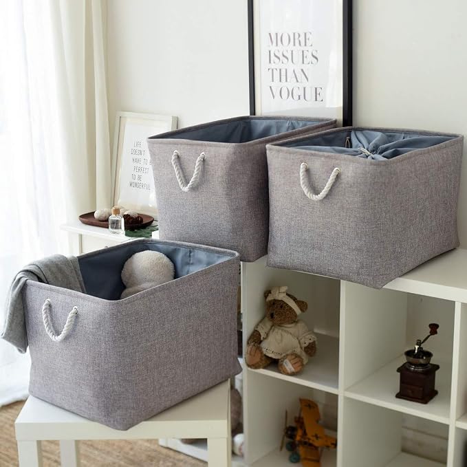 Fabric Storage Bins Baskets for Organizing, Large Sturdy Storage Basket W/Handles, Decorative Foldable Storage Baskets for Shelves Closet Nursery Toy (X Large - 3 Pack 17.7L×13.8W×9.8H) - Image 8